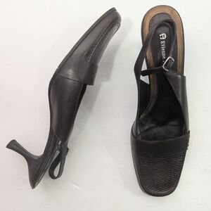 Vintage Etienne Aigner Brown Leather Slingback Kitten Heels 8.5M Y2K Minimalist